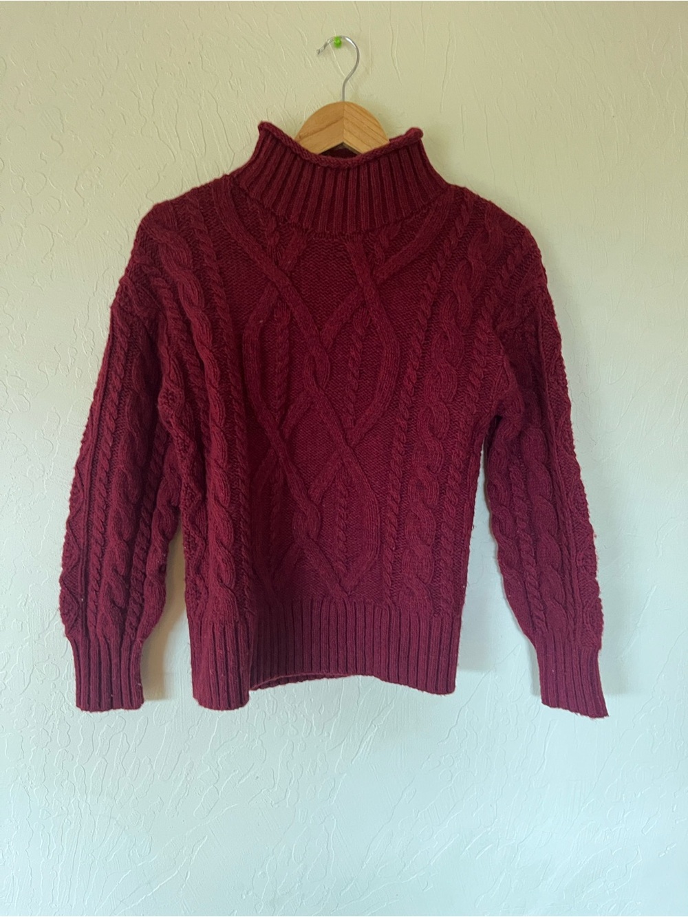 L.L. Bean Burgundy Cable Knit Turtleneck Sweater